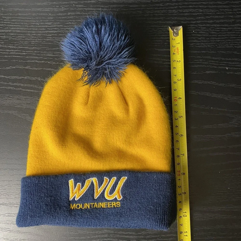 Nike WVU Mountaineers Beanie Yellow Blue Pom Knit Cap